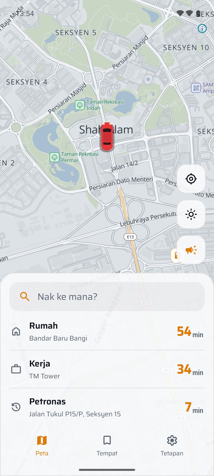 Peta siang di Shah Alam.