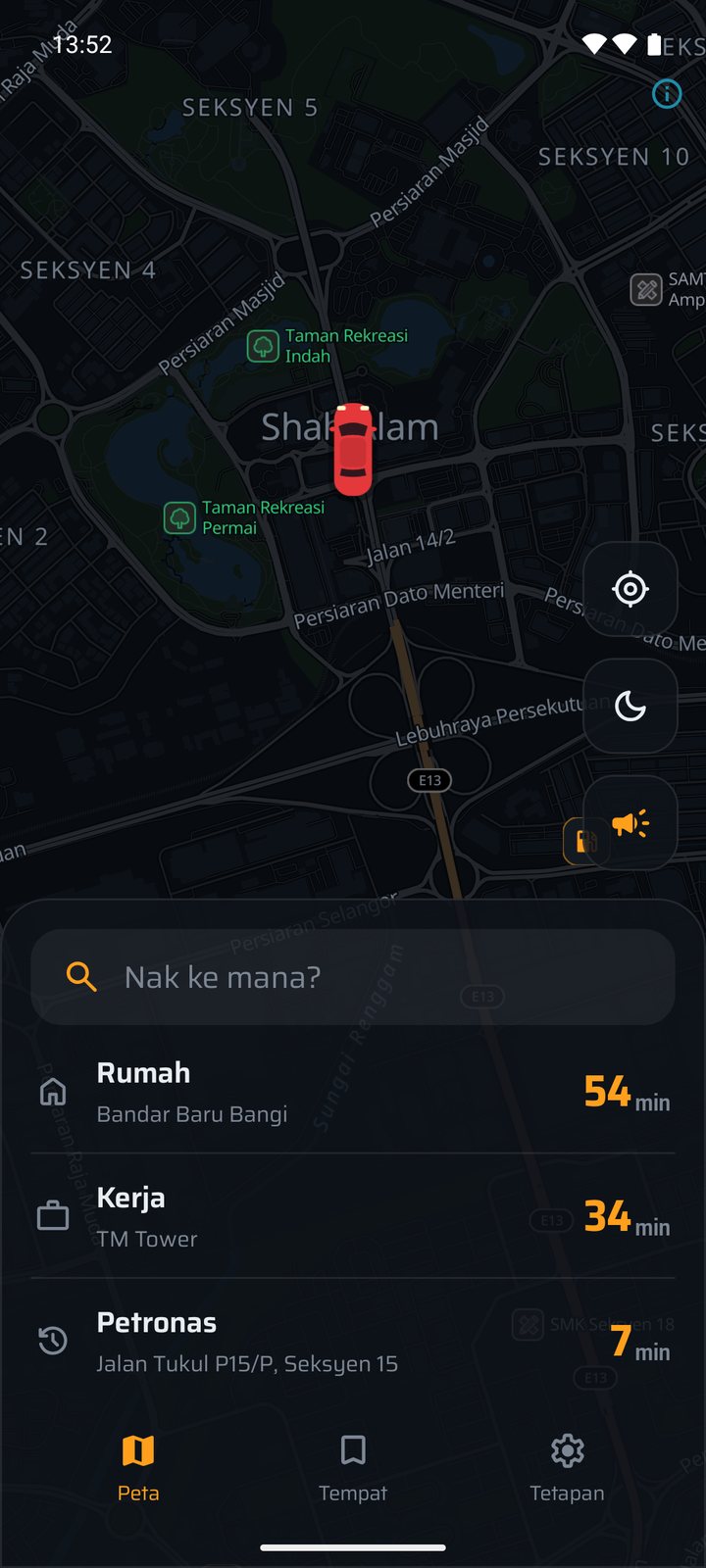 Peta malam di tempat yang sama.