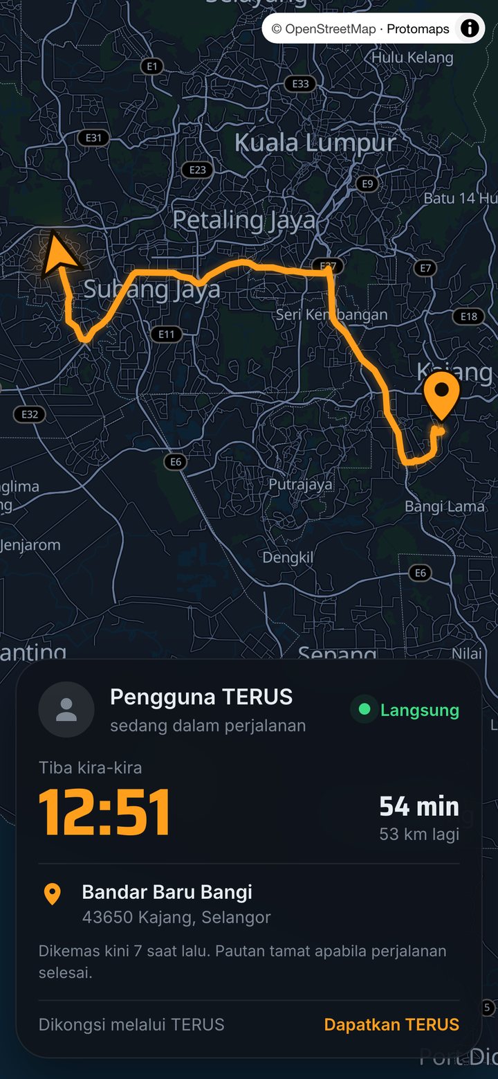 Apa yang penerima nampak dalam pelayar: Aizu sedang dalam perjalanan, tiba kira-kira 14:37.