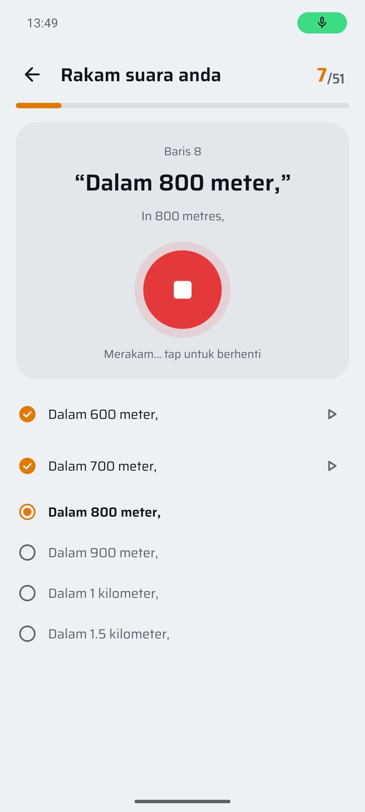 Merakam baris 8 daripada 51: Dalam 800 meter.
